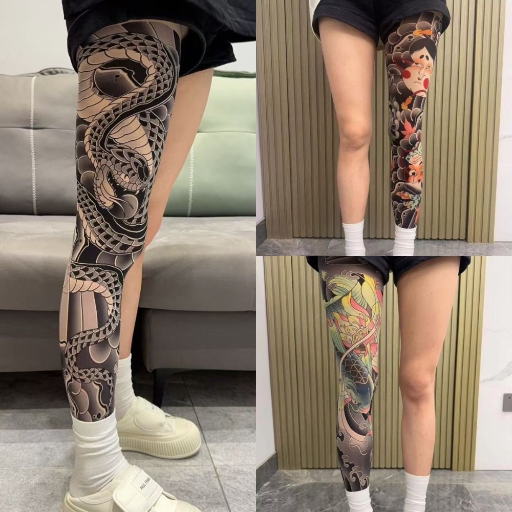 Fishing Socks - Volledige beenkousen met nep-tatoeages, bedrukte panty's,
