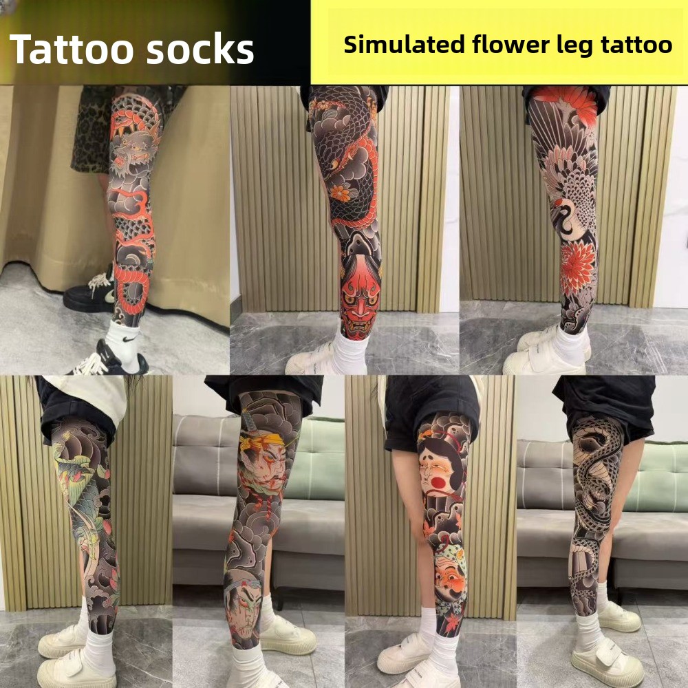 Fishing Socks - Volledige been nep-tattoo sokken, zonwerende bedrukte