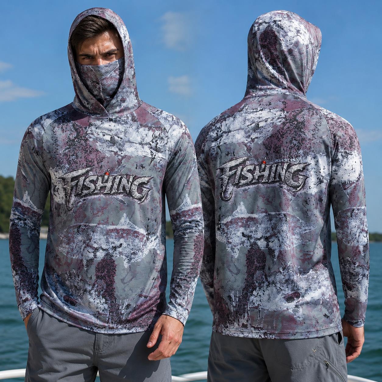 Fishing Mask Sun Protection - Visserijshirt met capuchon Heren Visserijkleding Lange