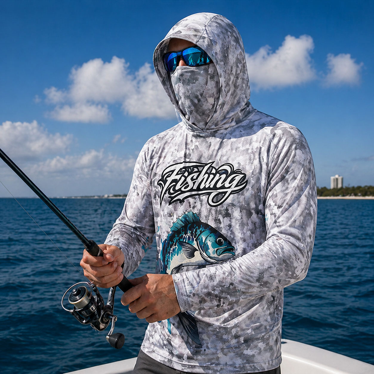 Fishing Mask Sun Protection - Visserijshirt met capuchon Heren Visserijkleding Lange