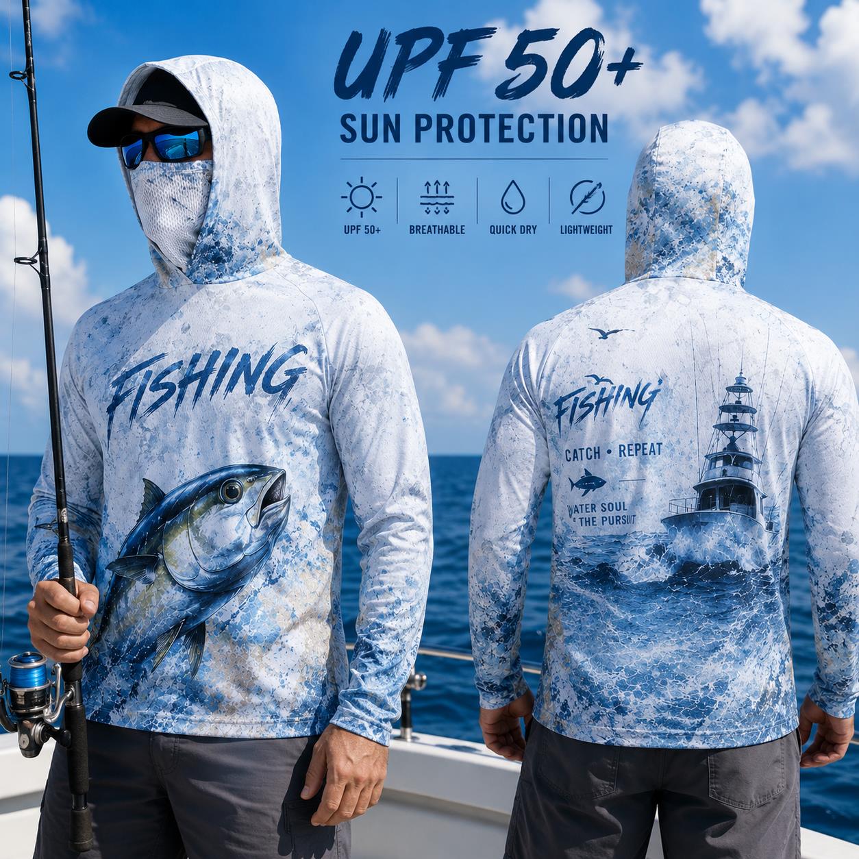 Vissershoodie Shirt Heren Lang - Fishing Mask Sun Protection recensie en prijs